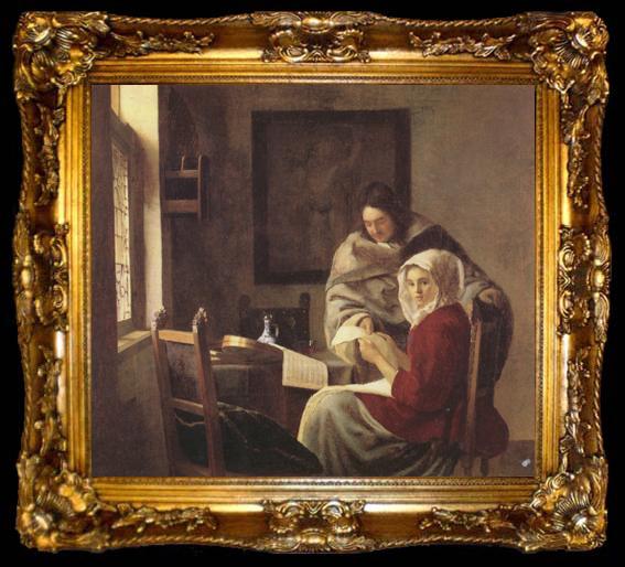 framed  Jan Vermeer Girt interrupted at her music (mk30), ta009-2